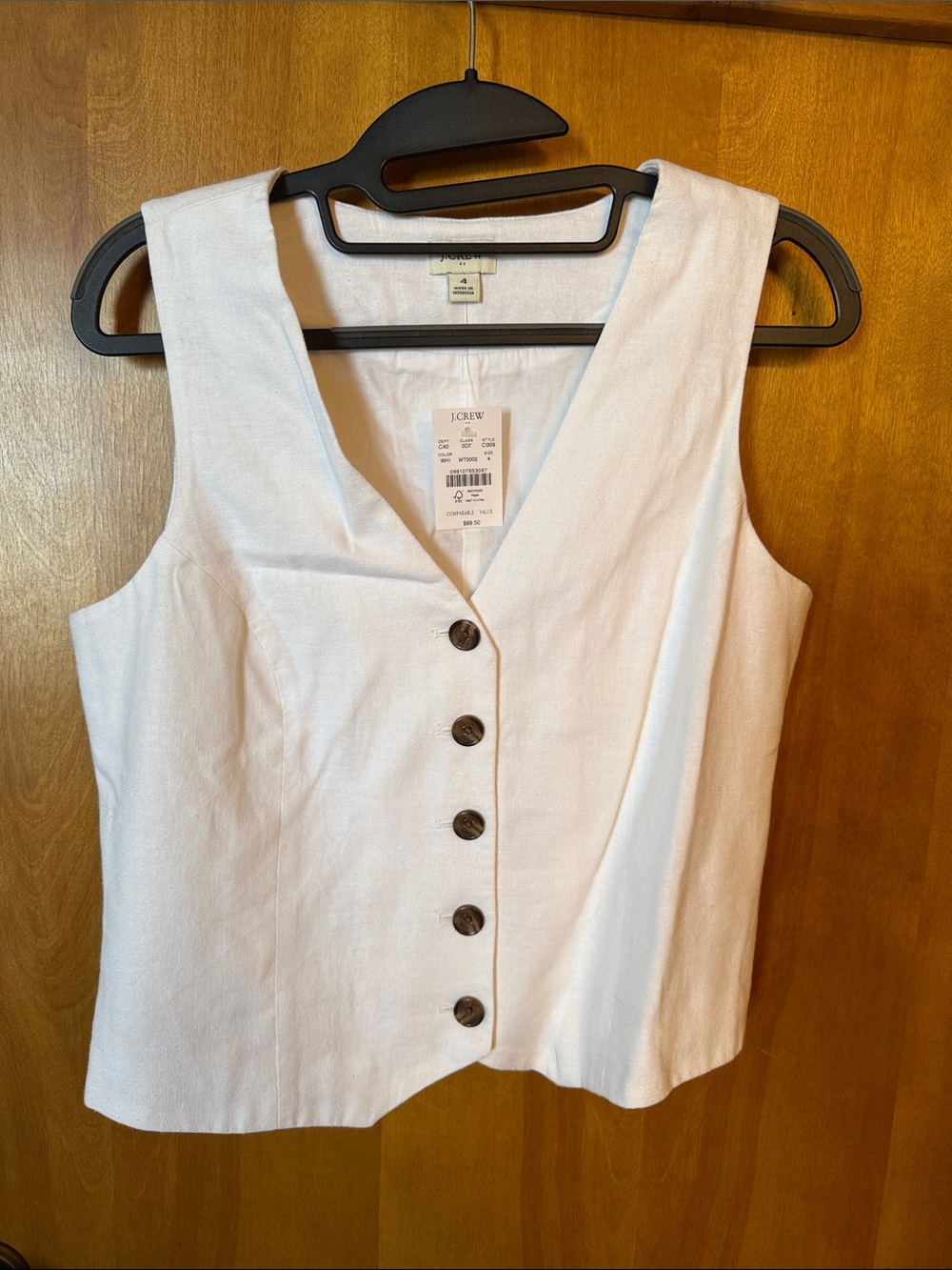 J. Crew White Linen-Blend Sleeveless Button Front Crop Top